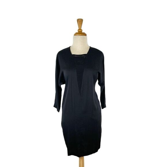 Robert Rodriguez 6 S Black Silk Dress Pencil Midi Y2K Dolman 3/4 Sleeves Evening - Picture 1 of 6